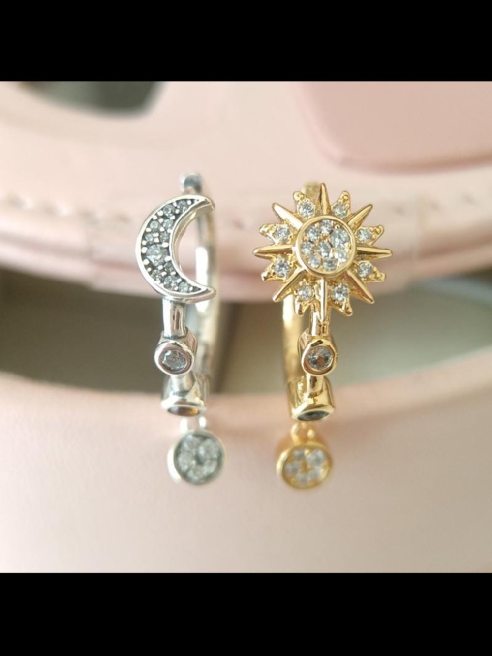 PANDORA Two-tone Sparkling Moon & Sun Hoop Earrings ☀️🌙